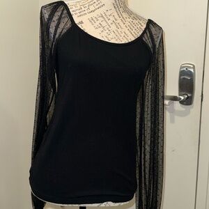 Black Mesh Polka Dot Sleeve Long Sleeve Blouse | Large | NWNT